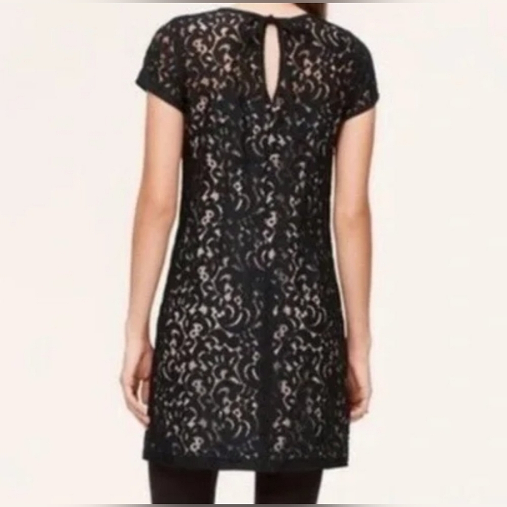 Ann Taylor Loft Black Lace Shift Evening Formal Cocktail Mini Dress sz 0 - Picture 2 of 8